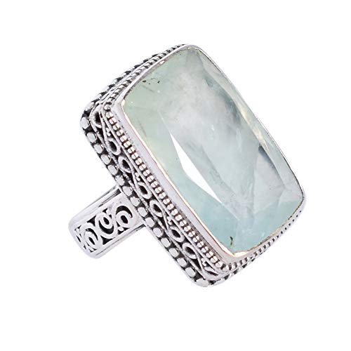 Prehnite Eleganter 925er Sterlingsilber, Boho-Desinger-Versprechenring, Hochzeitsgeschenk für sie, Größe L, Stein: Metall, Prehnit von Ravishing Impressions Jewellery