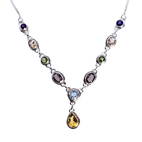 Ravishing Impressions Jewellery Halskette mit Citrin, Blautopas, Rauchquarz, Peridot und Amethyst, massives 925er-Sterlingsilber, wunderschöner handgefertigter Schmuck, für Damen FSJ-5527, Stein, von Ravishing Impressions Jewellery