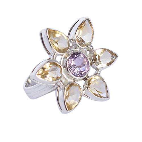 Ravishing Impressions Jewellery Natürlicher Citrin und Amethyst-Edelstein, 925er-Sterlingsilber, Hanamde-Geburtsstein, Verlobungsring für Damen, Größe 56, Stein: Metall, Citrin Amethyst von Ravishing Impressions Jewellery