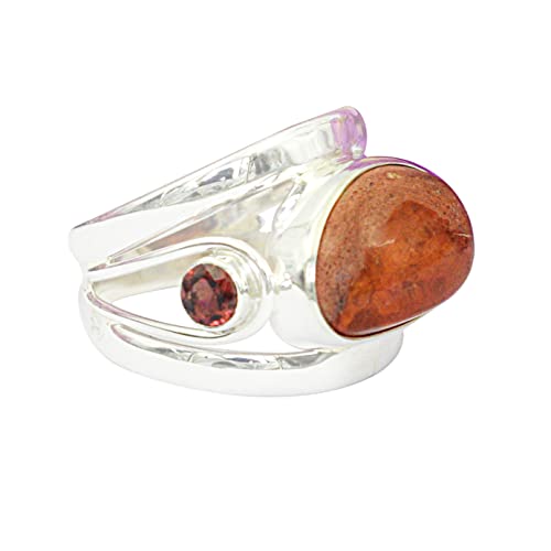 Ravishing Impressions Jewellery Ring Sterling-Silber 925 Mexikanischer Feueropal und Granat FSJ-5115, Stein, Mexikanischer Feueropal und Granat von Ravishing Impressions Jewellery