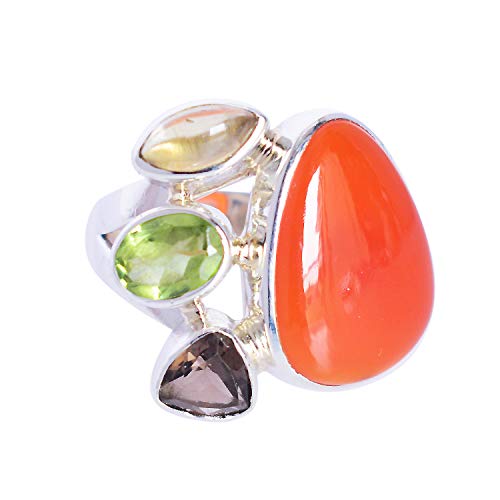 Ravishing Impressions Jewellery Ring aus massivem 925er Sterlingsilber mit Karneol, Citrin, Peridot, Rauchquarz, hübsch aussehender Designer-Schmuck, FSJ-5532, Stein:, Karneol, Citrin, Peridot, von Ravishing Impressions Jewellery