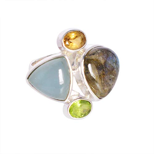 Ravishing Impressions Jewellery Ring aus massivem 925er Sterlingsilber mit Labradotirte, Aquamarin, Peridot und Citrin, wunderbarer handgefertigter Schmuck für Damen, FSJ-5549, Stein:, Labradotirte, von Ravishing Impressions Jewellery