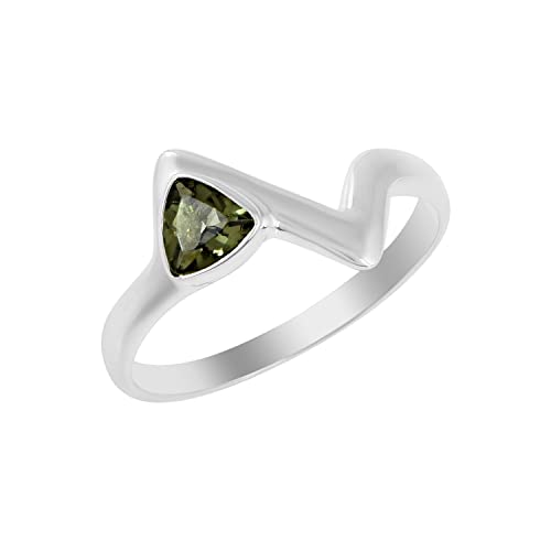 Ravishing Impressions Solitärring aus 925er Sterlingsilber mit Moldavit-Edelstein, Statement-Solitärring, Schmuck, Geburtstagsgeschenk, für Frauen, Stein:, Moldavit von Ravishing Impressions Jewellery