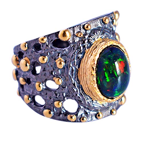 Ring FSJ-5867, schwarzer Opal-Edelstein, massives 925er-Sterlingsilber, fabelhafter, handgefertigter Schmuck, Geschenk für Sie, Stein:, Schwarzer Opal von Ravishing Impressions Jewellery