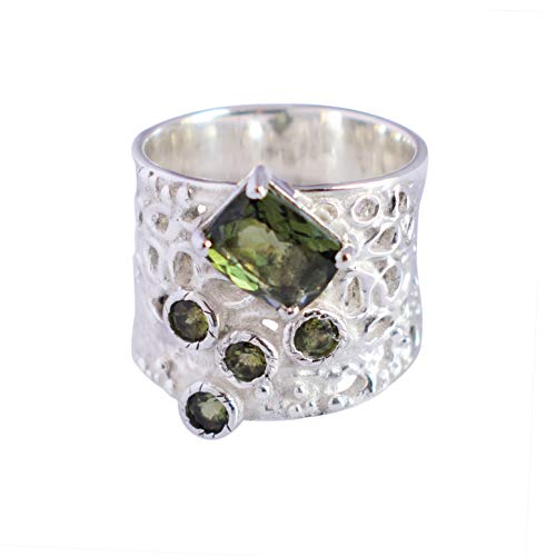 Ring aus massivem 925er-Sterlingsilber, Moldavit, hübsch aussehend, handgefertigt, Geburtstagsgeschenk, FSJ-5759, Stein:, Moldavit von Ravishing Impressions Jewellery