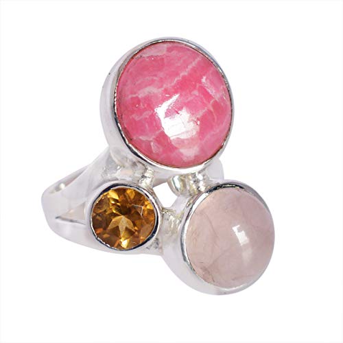 Ring aus massivem 925er Sterlingsilber, Rhodocrosit, Rosenquarz und Citrin, wunderschöner Designer-Schmuck, Geschenk für Sie, FSJ-5550, Stein:, Rhodocrosit, Rosenquarz und Citrin von Ravishing Impressions Jewellery