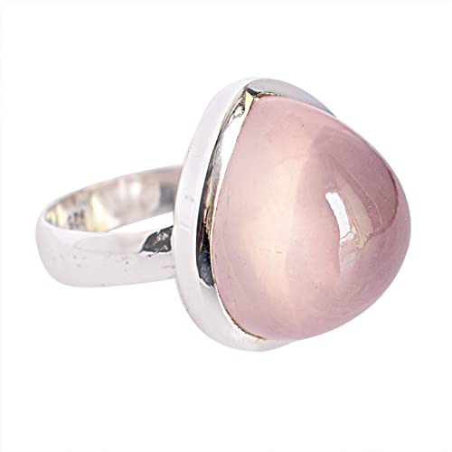 Ring aus massivem 925er-Sterlingsilber, Rosenquarz, toller Designer-Schmuck, für Damen, FSJ-5734, Stein:, Rosenquarz von Ravishing Impressions Jewellery