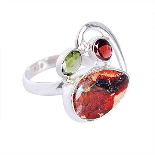 Ring aus massivem 925er-Sterlingsilber, mexikanischer Feueropal und Granat, fabelhafter, handgefertigter Schmuck, Geschenk für Sie FSJ-5606, Stein:, Mexikanischer Feueropal und Granat von Ravishing Impressions Jewellery