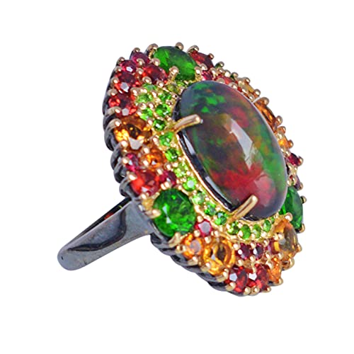 Ring aus massivem 925er Sterlingsilber, schwarzer Opal, Citrin, Granat und Chromdiopsid, schöner handgefertigter Schmuck, Geburtstagsgeschenk FSJ-5943, Stein:, Mehrere Edelsteine von Ravishing Impressions Jewellery