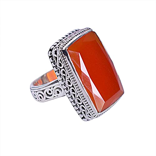 Ring aus massivem 925er Sterlingsilber mit Karneol, attraktiver Designer-Schmuck für Mädchen, FSJ-5922, Stein:, Karneol von Ravishing Impressions Jewellery