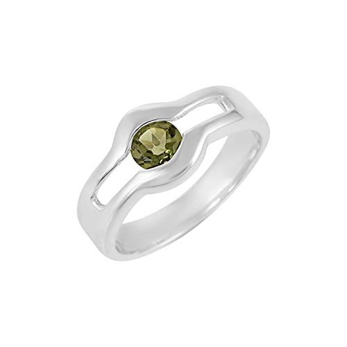 Ring aus massivem 925er Sterlingsilber mit Moldavit-Edelstein, erstaunlicher Designer-Schmuck, für Damen, FSJ-5745, Stein:, Moldavit von Ravishing Impressions Jewellery