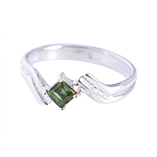 Ring aus massivem 925er Sterlingsilber mit Moldavit-Edelstein, hübsch aussehend, handgefertigt, Geburtstagsgeschenk, SZ - J 1/2 FSJ-5748 von Ravishing Impressions Jewellery