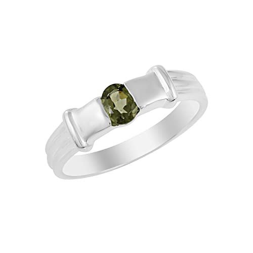 Ring aus massivem 925er Sterlingsilber mit Moldavit-Edelstein, wunderschöner Designer-Schmuck für Mädchen, FSJ-5739, Stein:, Moldavit von Ravishing Impressions Jewellery