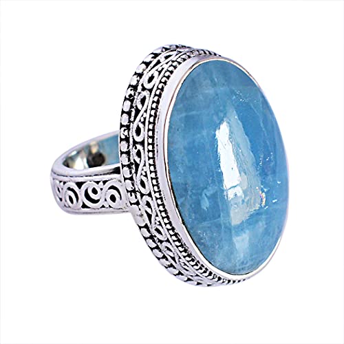 Ring aus massivem 925er Sterlingsilber mit natürlichem Aquamarin, fabelhafter, handgefertigter Schmuck, Geschenk für Sie FSJ-5859, Stein:, Aquamarin von Ravishing Impressions Jewellery