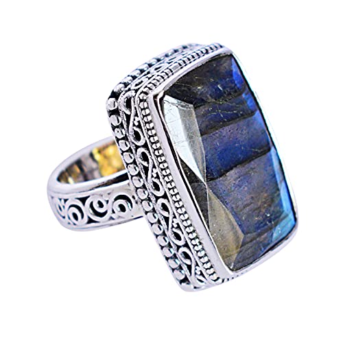 Ring aus massivem 925er Sterlingsilber mit natürlichem Labradorit, wunderbarer handgefertigter Schmuck, Geschenk für sie, FSJ-5855, Größe M, Stein:, Labradorit von Ravishing Impressions Jewellery