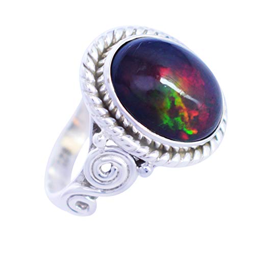 925 Sterling Silber Ringe Schwarzer äthiopischer Opal Edelstein Solitär Oval Filigran Designer Statement Schmuck Für Damen (60 (19.1)) von Ravishing Impressions