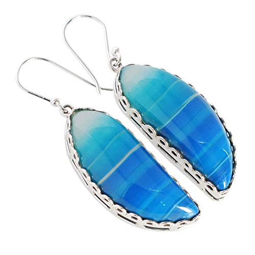 Achat-Ohrringe, 33 x 14 mm, ausgefallener Cabochon, 925er-Sterlingsilber, Statement-Schmuck, mutiger gelber und schwarzer Edelstein, Tropfen-Geschenk von Ravishing Impressions