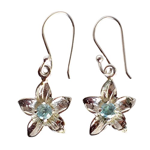 Blautopas-Ohrringe, 4 mm, Sterlingsilber, baumelnder Tropfen-Stil, hellblauer Edelsteinschmuck, handgefertigtes, elegantes Geschenk für Frauen, 30, Sterling Silber, Blautopas von Ravishing Impressions