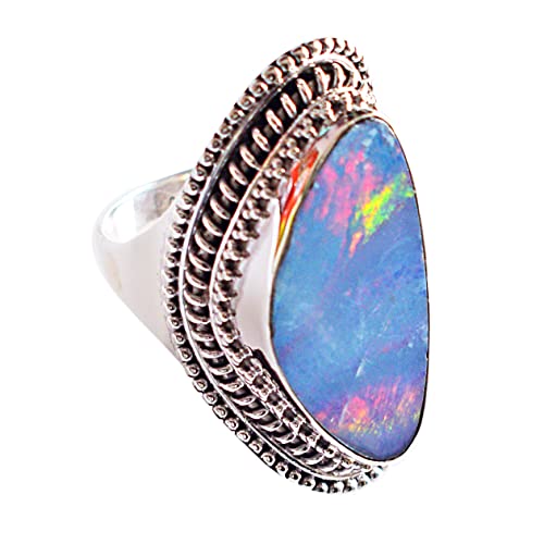 Doppelter Feueropal Edelstein 925 Sterling Silber Lünettenfassung Statement Ring SZ-Q 1/2, Silber Edelstein, Doppelter Feueropal von Ravishing Impressions