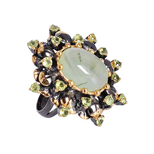 Natürlicher Prehnit, Peridot-Edelstein, 925er Sterlingsilber, schwarz, rhodiniert, vergoldet, Cocktailring, SZ-J 1/2 FSJ-4723-A, Edelstein, Prehnit, Peridot, Edelstein, Prehnit, Peridot von Ravishing Impressions