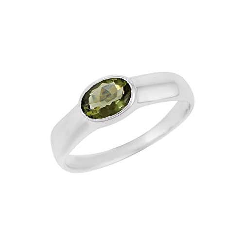 Ovaler Moldavit-Ring aus Sterlingsilber – Echter Edelsteinring, kraftvoller Heilkristallschmuck. Feiern Sie den Juni 51 (16.2) von Ravishing Impressions