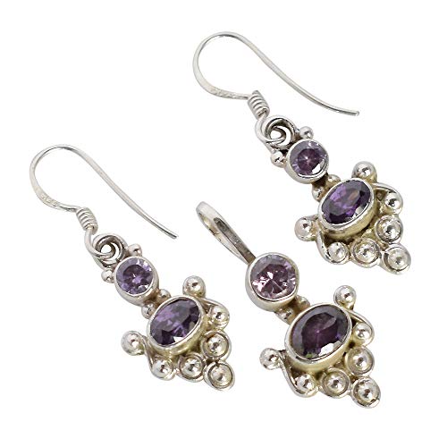 Ravishing Impressions 925er Sterlingsilber, natürlicher Amethyst-Anhänger, Ohrring-Set für Damen, Jahrestag/Geburtstag/Hochzeit, Edelsteinschmuck, Februar Brthstone, Edelstein, Amethyst von Ravishing Impressions