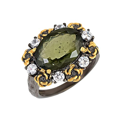 Ravishing Impressions 925er Sterlingsilber-Moldavitring – Schwarz rhodinierter Ring aus echtem Edelstein, Kraftvoll für Geburtstage und persönliches Wachstum 61 (19.4) von Ravishing Impressions
