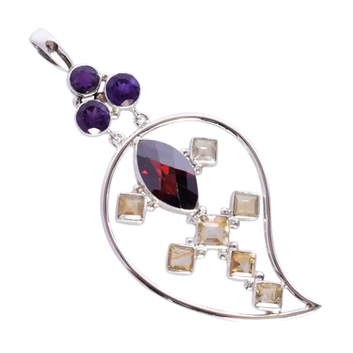 Ravishing Impressions Amethyst, Citrin & roter Quarz Multi-Edelstein Anhänger Halskette in 925 Sterling Silber - Rundschliff lila Edelsteinschmuck von Ravishing Impressions