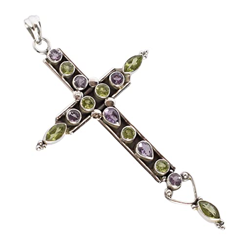 Ravishing Impressions Anhänger aus massivem 925er Sterlingsilber mit Peridot und Amethyst, wunderschöner handgefertigter Schmuck, Geburtstagsgeschenk, Stein:, Peridot und Amethyst von Ravishing Impressions