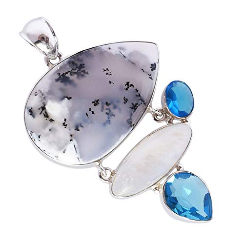 Ravishing Impressions Dendrit-Achat, Regenbogen-Mondstein und blauer Quarz, mehrfarbige Edelsteine, Halskette aus 925er Sterlingsilber, Birnen- und Marquiseschliff, mehrfarbige Edelsteine von Ravishing Impressions