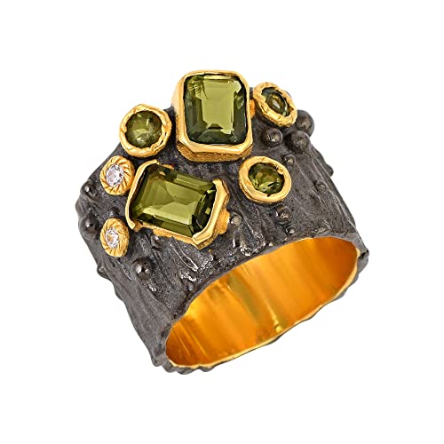 Ravishing Impressions Echter Moldavit-Silberring – Handgefertigter, schwarz rhodinierter Statement-Schmuck 61 (19.4) von Ravishing Impressions