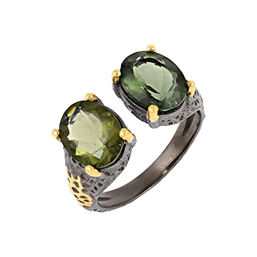 Ravishing Impressions Echter Moldavitring aus 925er Silber – Handgefertigte Schmucktrends im Mai: Entdecken Sie die mystische Kraft von schwarz rhodinierten Ringen 49 (15.6) von Ravishing Impressions