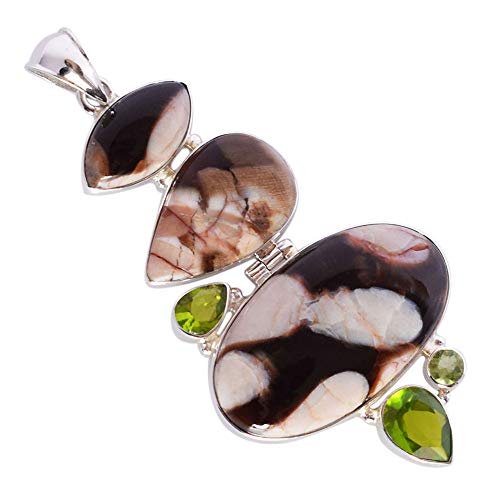 Ravishing Impressions Erdnussholz Jaspis & Peridot Multi-Stein Anhänger Halskette in 925 Sterling Silber - Oval & Birnenschliff Edelsteine von Ravishing Impressions