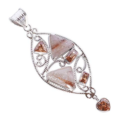 Ravishing Impressions Goldener Rutil- & Champagnerquarz Multi-Stein-Anhänger Halskette in 925er Sterlingsilber – eleganter goldener Schmuck von Ravishing Impressions