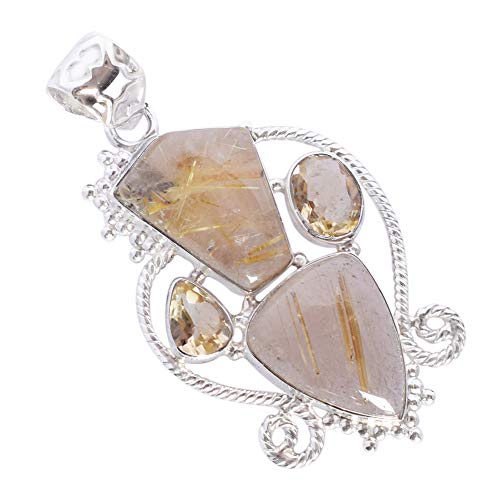 Ravishing Impressions Goldener Rutil & Citrin Multi-Stein Anhänger Halskette in 925 Sterling Silber - Eleganter goldener & gelber Schmuck von Ravishing Impressions