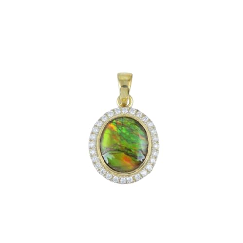 Ravishing Impressions Green Fire Ammolit-Anhänger Halskette – 15 x 17 mm runder Edelstein mit weißen Topas-Akzenten – Gelbgold plattiertes 925er Silber – seltener handgefertigter kanadischer Schmuck Ravishing Impressions Green Fire Ammolit-Anhänger Halskette – 15 x 17 mm runder Edelstein mit weißen Topas-Akzenten – Gelbgold plattiertes 925er Silber – seltener handgefertigter kanadischer Schmuck von Ravishing Impressions