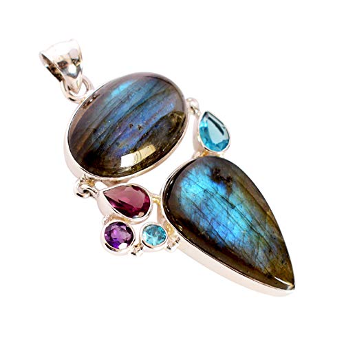 Ravishing Impressions Halskette mit Labradorit-, Amethyst- und Blautopas-Anhänger aus 925er Sterlingsilber – ovale und birnenförmige Edelsteine von Ravishing Impressions