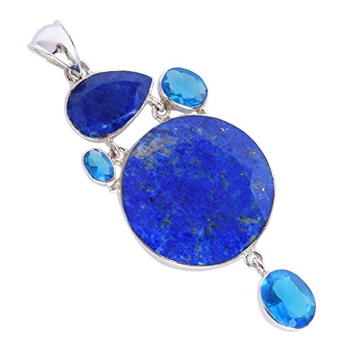 Ravishing Impressions Lapislazuli & Blauquarz Multi-Stein Anhänger Halskette in 925 Sterling Silber - Runde & Birnenschliff blaue Edelsteine von Ravishing Impressions