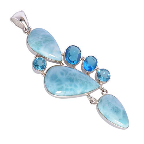 Ravishing Impressions Larimar & Blue Quartz Multi-Stone Anhänger Halskette in 925 Sterling Silber - Blauer Edelsteinschmuck von Ravishing Impressions