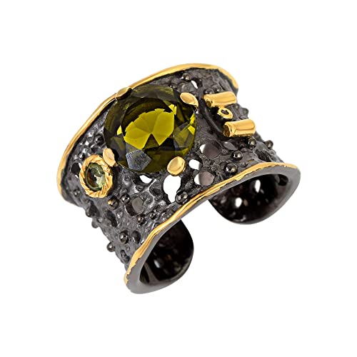Ravishing Impressions Moldavit-Ring aus 925er Silber – Natürlicher Edelstein, Schwarzrhodinierte Cocktailringe für September-Geburtstage: Entfalten Sie Ihr Potenzial 61 (19.4) von Ravishing Impressions