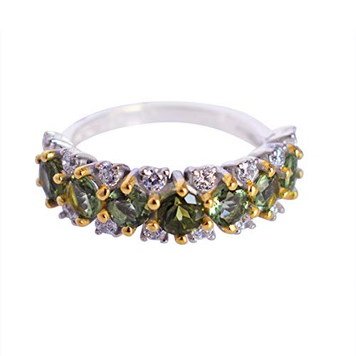 Ravishing Impressions Moldavit- & Zirkonia-Ring aus 925er Silber – Natürlicher Moldavit-Edelstein, Cockatil-Statement-Schmuck 65 (20.7) von Ravishing Impressions