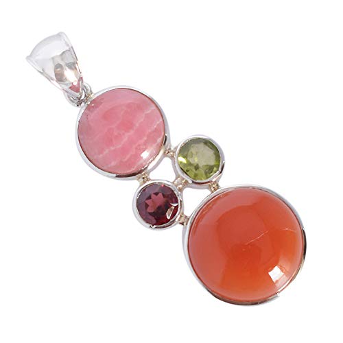 Ravishing Impressions Natürlicher rosa Rhodochrosit Edelstein Anhänger Karneol Peridot Granat Silber Zarte Anhänger Handgemachte Geschenke Damen Schmuck von Ravishing Impressions