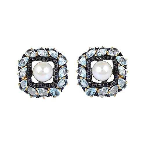 Ravishing Impressions Ohrstecker aus 925er-Sterlingsilber mit natürlicher Perle, Blautopas, blauer Saphir, mit feinem Schmuck, Stein, Perle, Blautopas, blauer Saphir Ravishing Impressions Ohrstecker aus 925er-Sterlingsilber mit natürlicher Perle, Blautopas, blauer Saphir, mit feinem Schmuck, Stein, Perle, Blautopas, blauer Saphir von Ravishing Impressions