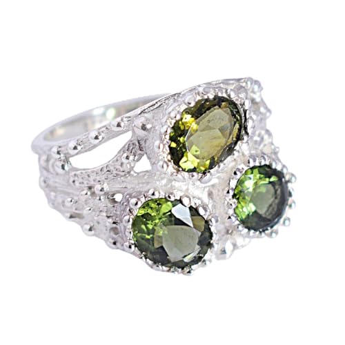 Ravishing Impressions Ovaler Moldavit-Silberring – Echter Moldavit-Edelsteinschmuck, 925er Sterlingsilber-Augustschmuck 65 (20.7) von Ravishing Impressions