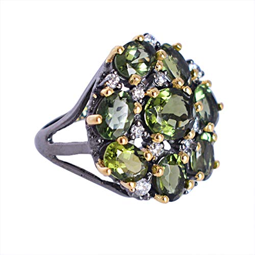 Ravishing Impressions Ring aus 925er Silber mit Moldavit, Schwarzrhodiniert und Gelbgold plattiert – Natürliche Heilung, 925er Sterlingsilberring 53 (16.9) von Ravishing Impressions