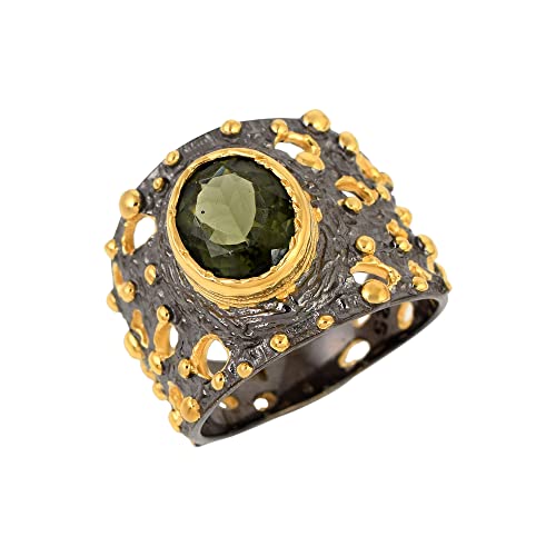 Ravishing Impressions Ring aus 925er Sterlingsilber mit Moldavit, Gelbgold plattiert – Echter Edelstein, Moldavitringe für Juli: Steigern Sie Ihre Energie in diesem Sommer 53 (16.9) von Ravishing Impressions