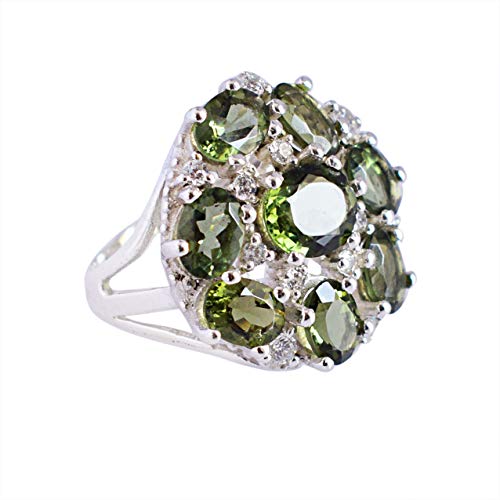 Ravishing Impressions Ring aus 925er Sterlingsilber mit Moldavit und Zirkonia – Ring aus natürlichem Edelstein, Geschenke mit dem Geburtsstein April, einzigartiges Design 60 (19.10) von Ravishing Impressions