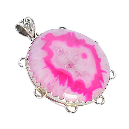 Ravishing Impressions Rosa Druzy Achat Solitär Anhänger Halskette für Frauen aus massivem 925 Sterling Silber Verlobung Edelstein Schmuck, Stein, Druzy Achat von Ravishing Impressions