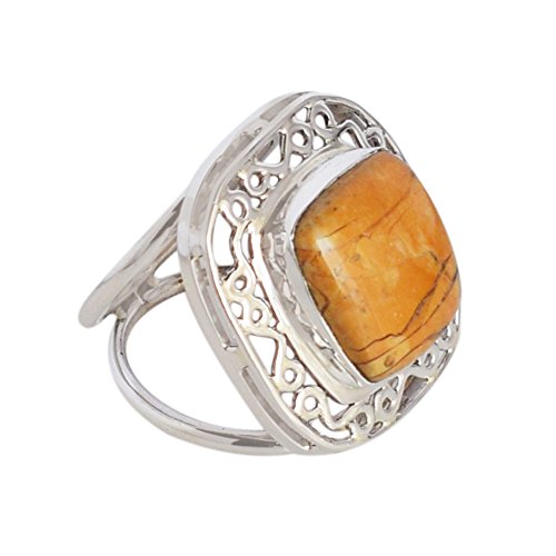 Ring aus gezähntem Mookait: Ausgefallener Cabochon-Set in Lünette aus 925er Sterlingsilber, 14 x 13 mm, mehrfarbiger Stein, einzigartiger handgefertigter Schmuck, 53 (16,9) von Ravishing Impressions