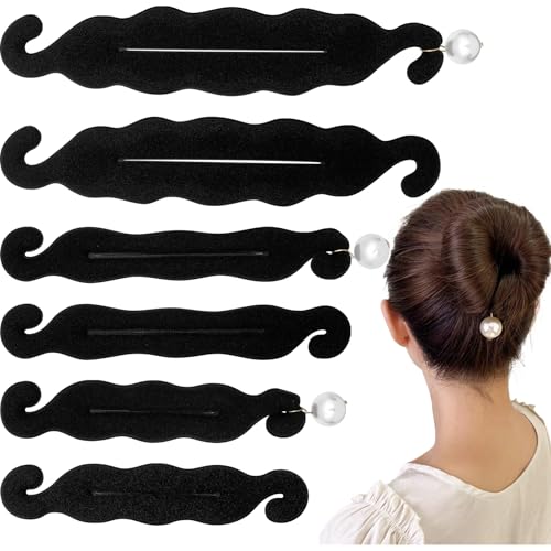 Perlen-Haarknotenmacher, Lazy Lockenwickler, Haarstyler, schwarzer Schwamm, französischer Deft-Maker, flexibler Chignon-Donut-Schnell-Twister, Haarstyling-Zubehör für Frauen und Mädchen, 6 Stück von Ravlzors